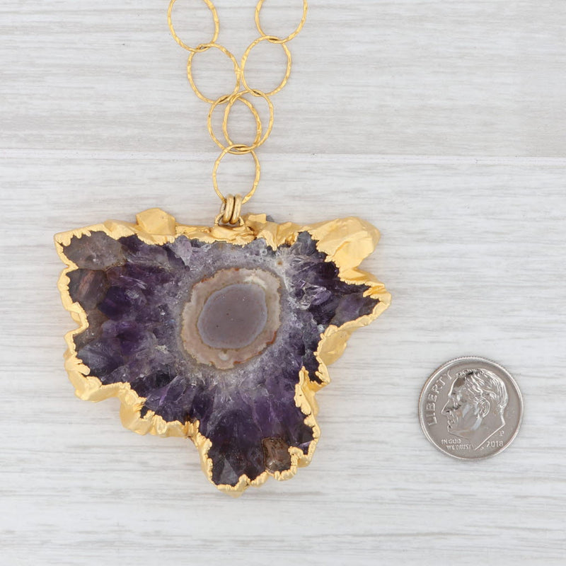 New Nina Nguyen Amethyst Geode Pendant Necklace Sterling Gold Vermeil 29"