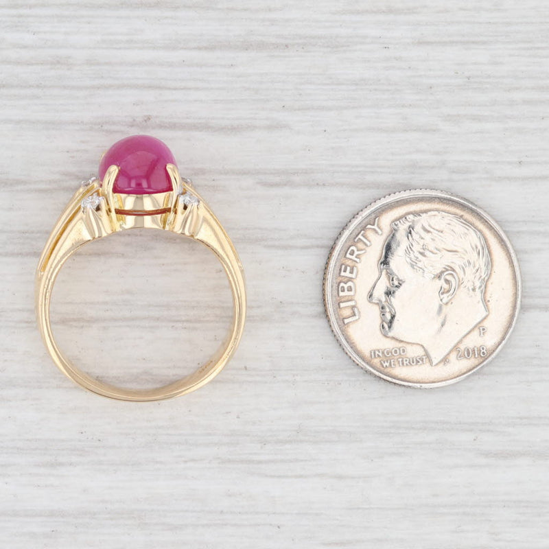 3.66ctw Ruby Diamond Ring 18k Yellow Gold Size 5.25 Cabochon Solitaire