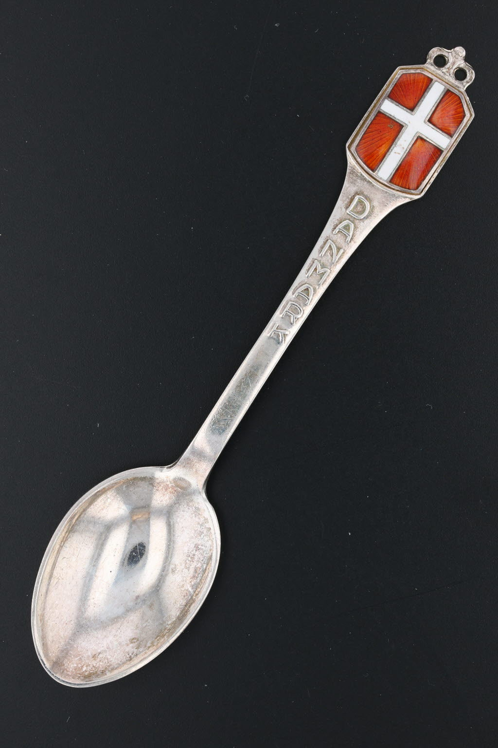 Dark Slate Gray Danmark Denmark Flag Souvenir Spoon Sterling Silver Enamel Vintage