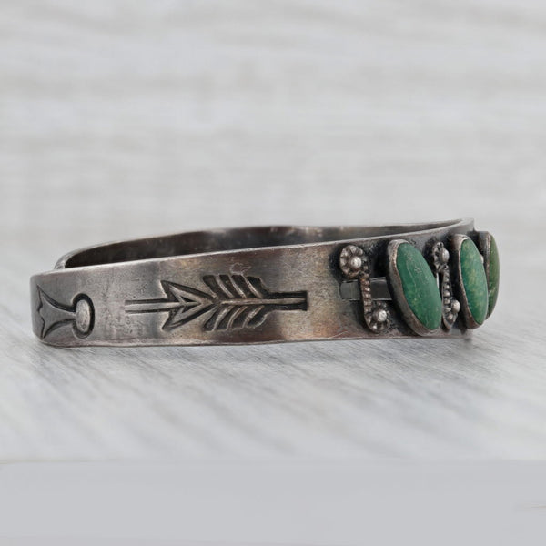 Gray Vintage Native American Cuff Bracelet Sterling Silver Green Turquoise Stamped