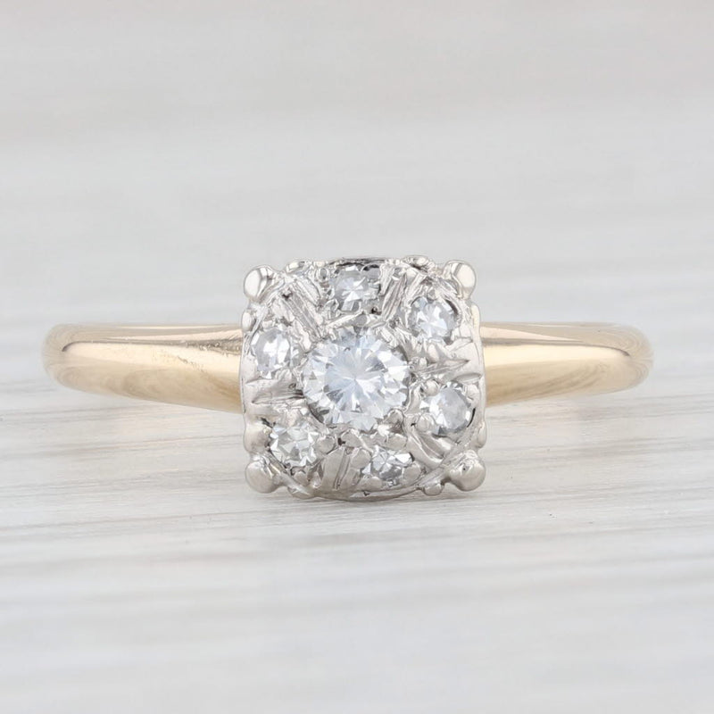 Light Gray Vintage 0.24ctw Diamond Cluster Engagement Ring 14k Gold Palladium Size 6.5
