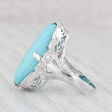 Vintage Stabilized Turquoise Ring 14k White Gold Size 2.5 Oval Cabochon