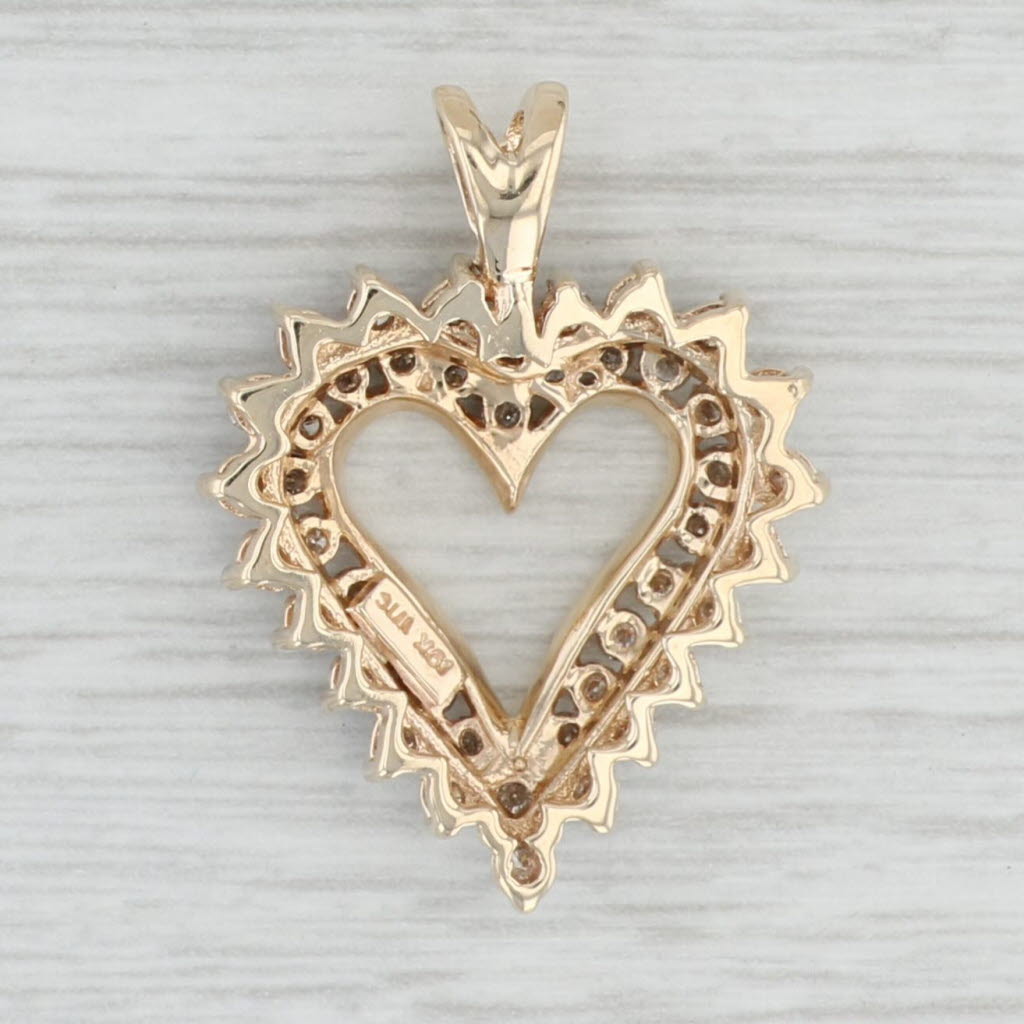 Light Gray 0.97ctw Diamond Open Heart Pendant 10k Yellow Gold Gift Keepsake