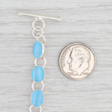 New Sky Blue Glass Link Bracelet Sterling Silver 7.25” Chain Toggle Clasp