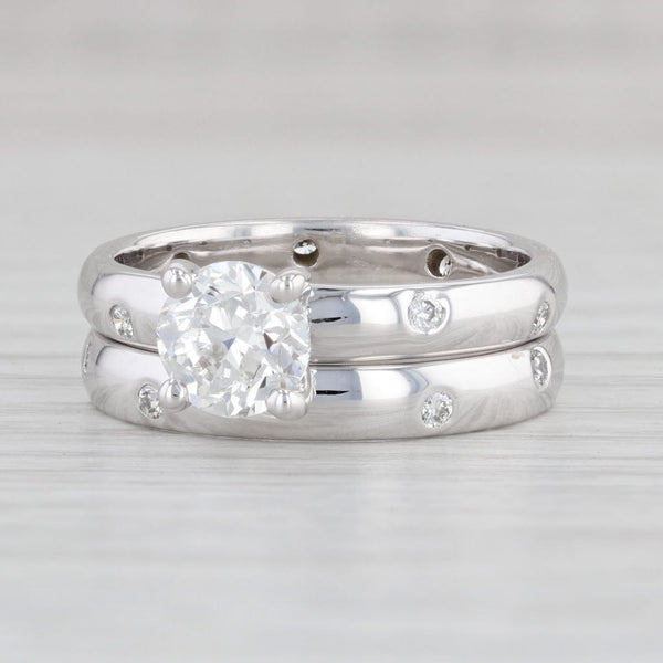 Light Gray 1.28ctw Round Diamond Engagement Ring Wedding Band Bridal Set 14k Gold GIA 6.5
