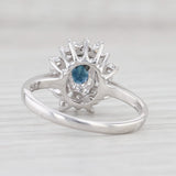 0.88ctw Blue Sapphire White Diamond Halo Ring 14k White Gold Sz 6.75 Engagement
