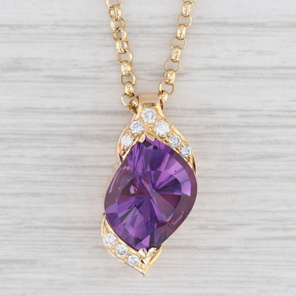 Light Gray 8.90ctw Amethyst Diamond Pendant Necklace 18k Gold 18" Rolo Chain