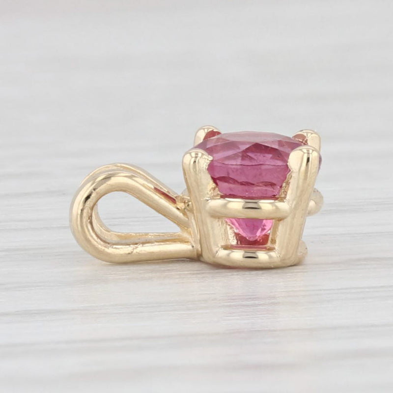 New 0.85 Pink Tourmaline Pendant 14k Yellow Gold Small Round Solitaire Drop