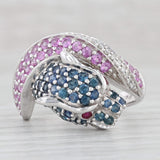 Light Gray 2.33ctw Blue Pink Sapphire Diamond Panther Ring 14k White Gold Size 7.25 Wildcat