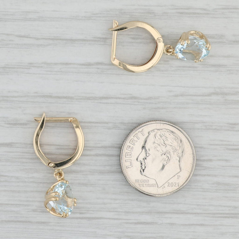 Gray 3.60ctw Round Aquamarine Dangle Hoops Earrings 14k Yellow Gold March Birthstone