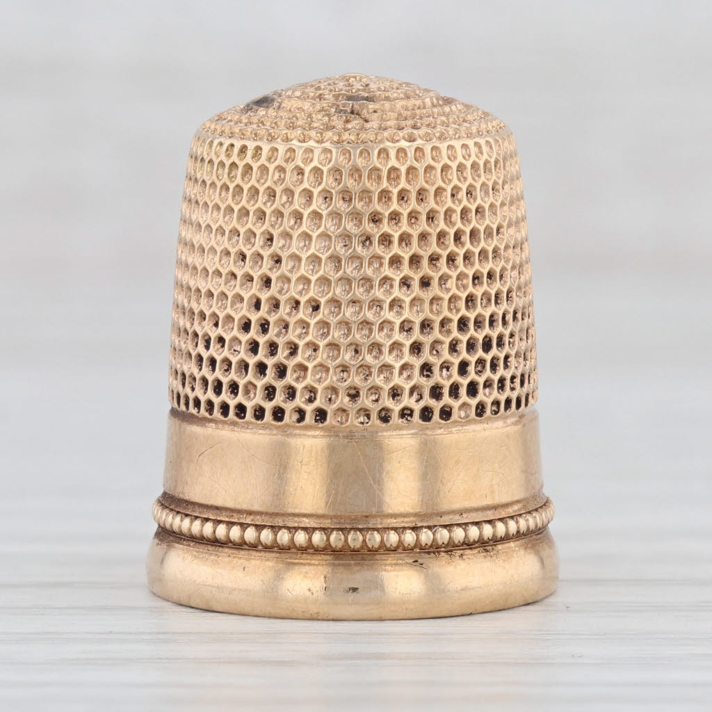 Light Gray Antique Size 10 Thimble 14k Yellow Gold Sewing Keepsake Collectible