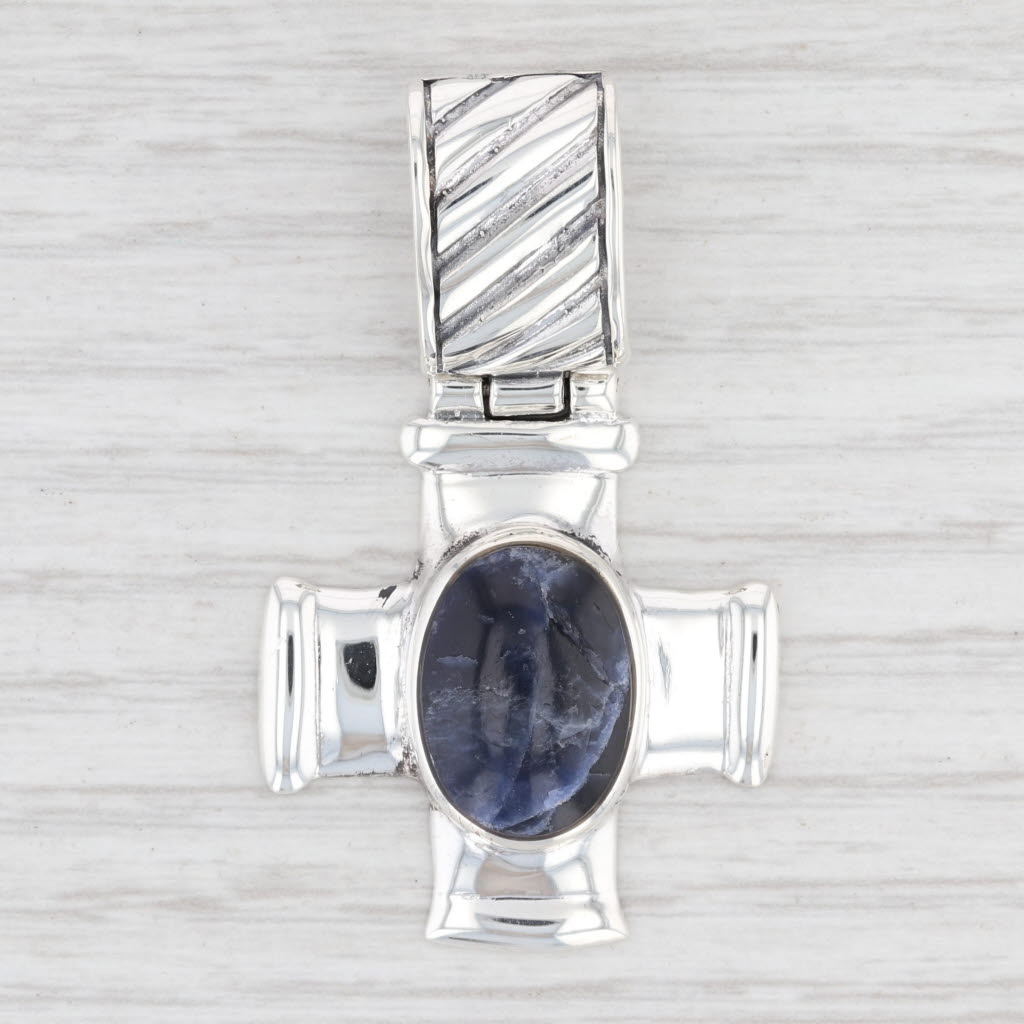 Light Gray New Blue Sodalite Cross Pendant 925 Sterling Silver B12636