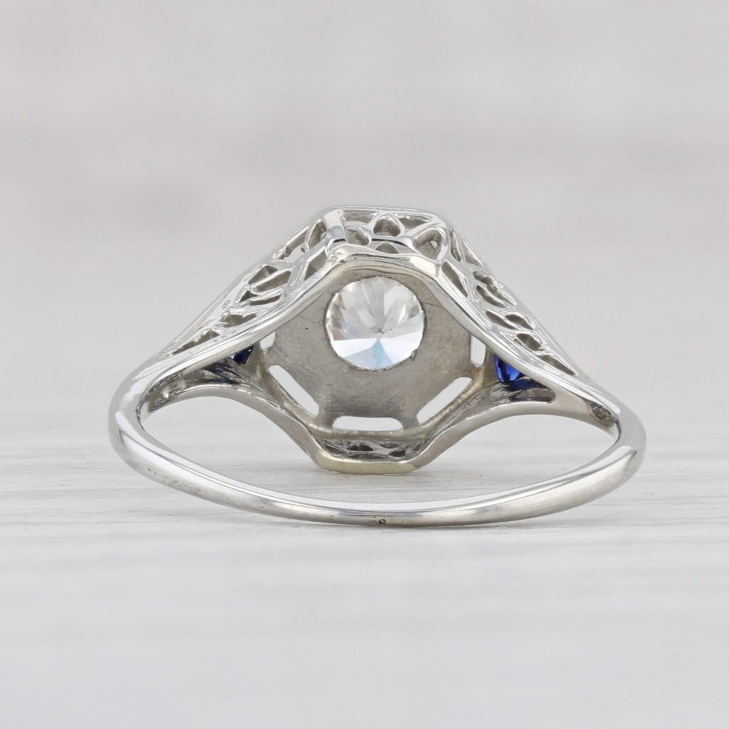 Light Gray Art Deco 0.41ctw Diamond Synthetic Sapphire Ring 18k White Gold Engagement