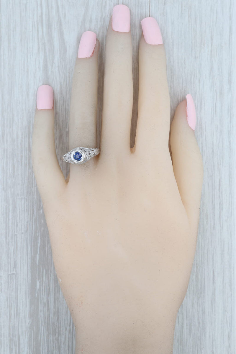 Gray 0.55ctw Blue Sapphire Diamond Ring 14k White Gold Size 6.75 Engagement