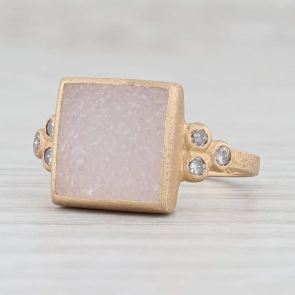 Light Gray New Chloe Nina Nguyen White Druzy Quartz Diamond Ring Brushed 18k Gold Size 7