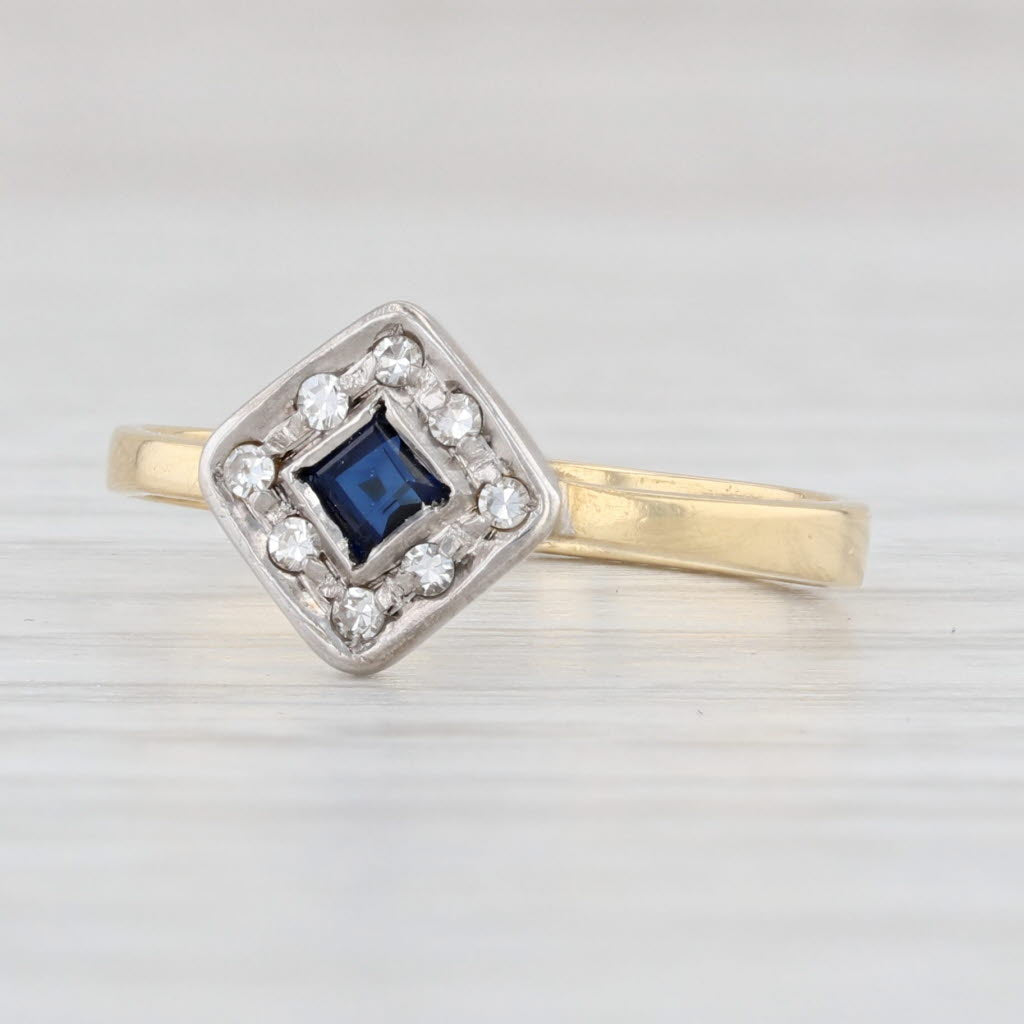 Light Gray Vintage 0.16ctw Blue Sapphire Diamond Halo Ring 18k Gold Size 4.25