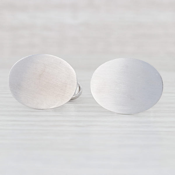 Light Gray Engravable Oval Cufflinks 14k White Gold Folding Backs Suit Accessories