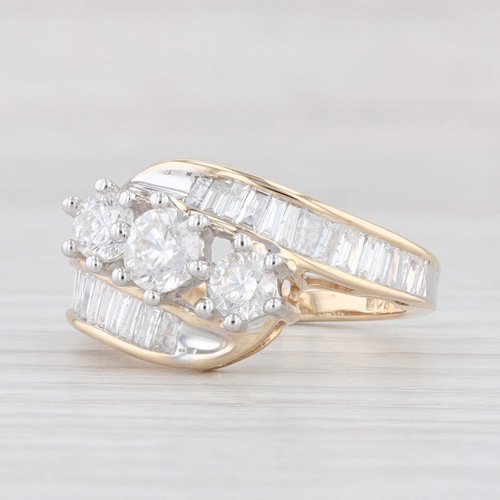 Light Gray 1.40ctw 3-Stone Diamond Bypass Ring 14k Yellow Gold Size 6