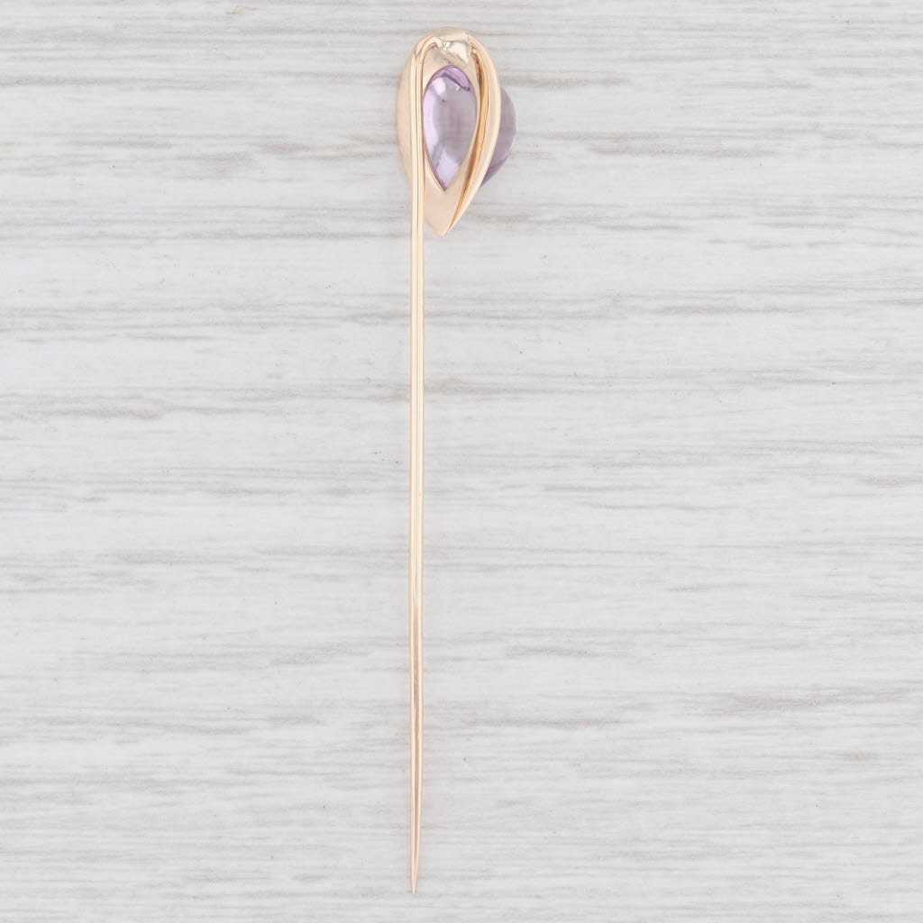 Light Gray Amethyst Teardrop Stickpin 10k Yellow Gold Pear Solitaire