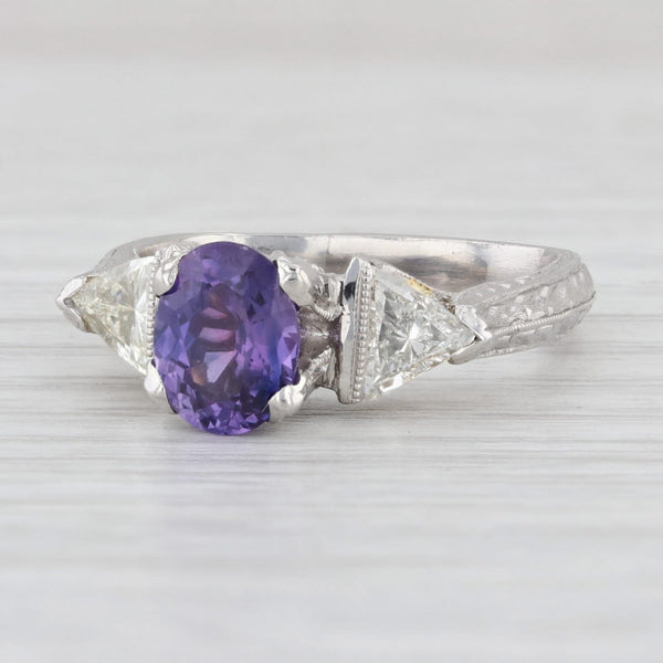 Light Gray Custom 1.97ctw Purple Sapphire Diamond Ring Platinum 18k Gold Sz 7.75 Engagement