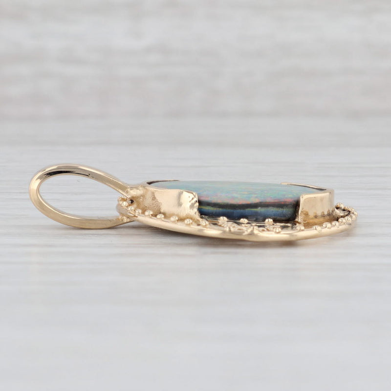 Multi-Color Opal Doublet Solitaire Pendant 18k Yellow Gold Ornate Statement