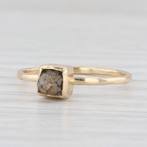 Light Gray Rough Cut Diamond Crystal Solitaire Ring 18k Yellow Gold Size 6.5