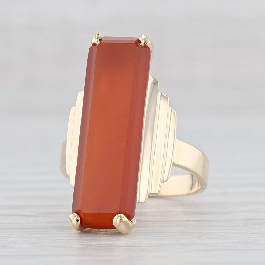 Light Gray Orange Sard Chalcedony Ring 14k Yellow Gold Size 7.5