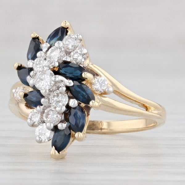 Light Gray 1.14ctw Blue Sapphire Diamond Cluster Ring 14k Yellow Gold Size 6.5 Bypass