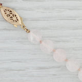 Light Gray Vintage Pink Rose Quartz Bead Strand Necklace Gold Filled 21.25"