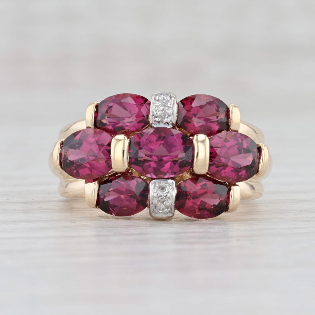 Light Gray 5.3ctw Rhodolite Garnet Cluster Ring 14k Yellow Gold Size 7.25 Cocktail