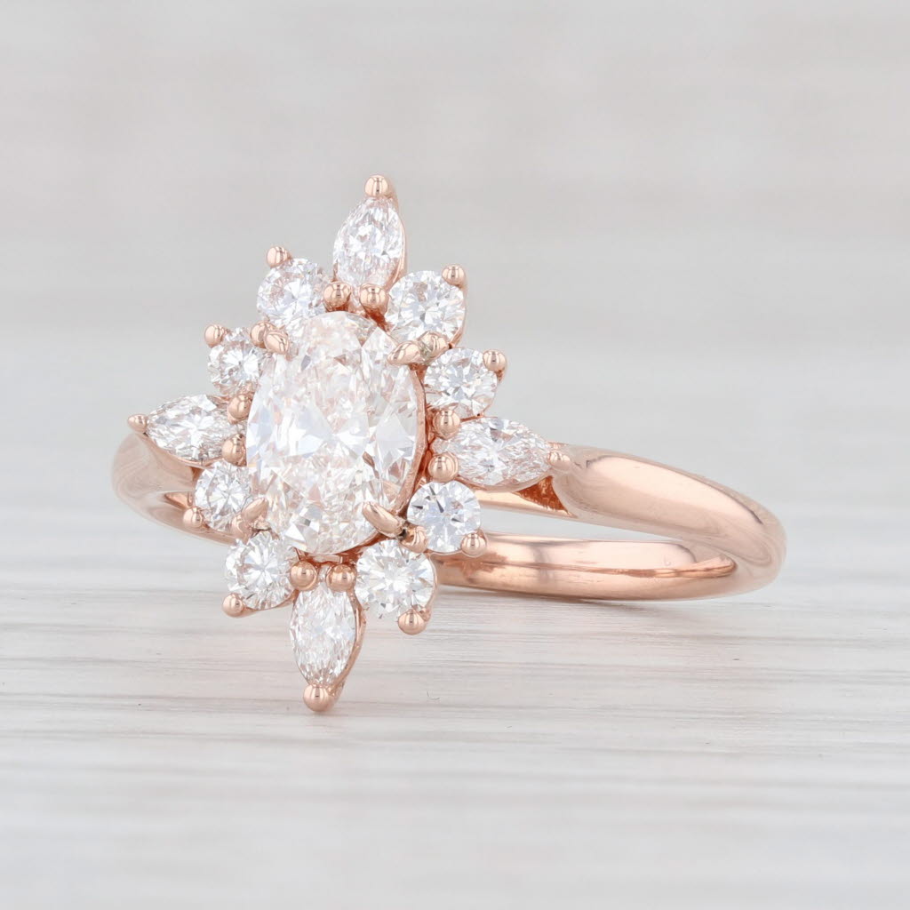 Light Gray 1ct VVS2 Lab Created Diamond Halo Engagement Ring 14k Rose Gold 1.54ctw 6.75 IGI