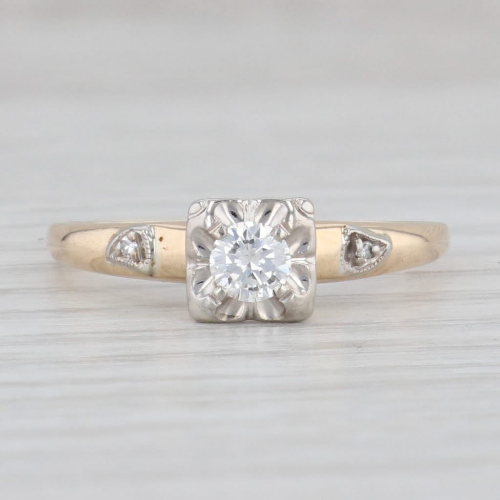 Light Gray Vintage 0.21ct Round Diamond Engagement Ring 14k Gold Size 8.75