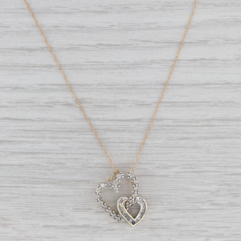 0.42ctw Diamond Interlocking Heart Pendant Necklace 10k Gold 19" Rope Chain