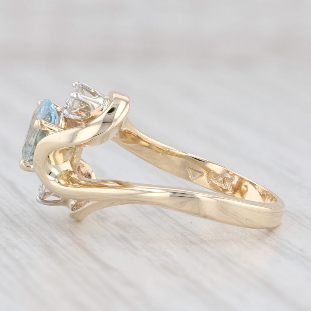 Light Gray 0.78ctw Aquamarine Diamond Bypass Ring 14k Yellow Gold Size 6 March Birthstone