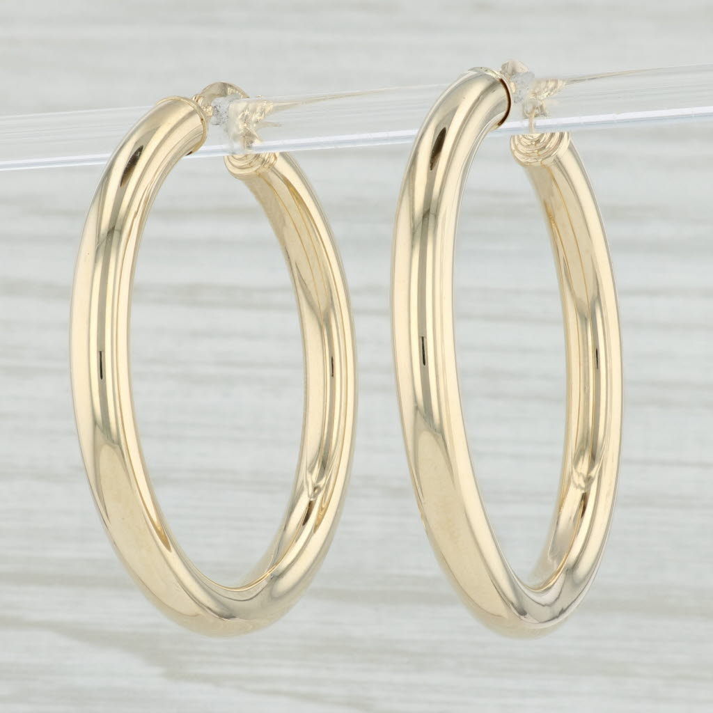 Light Gray New Round Hoop Earrings 14k Yellow Gold 4 x 39mm Pierced Hoops