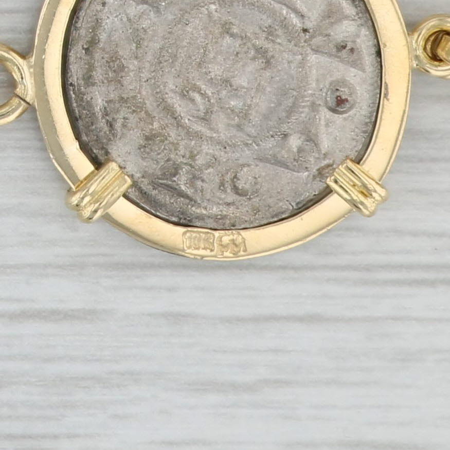 Gray Antique Coin Turtle Link Bracelet 18k Yellow Gold 500 Silver 7.5"