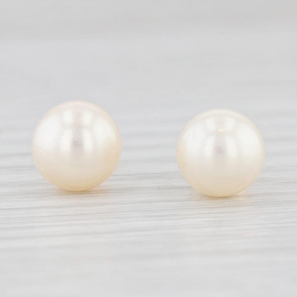 Light Gray Cultured Pearl Solitaire Stud Earrings 14k Yellow Gold June Birthstone