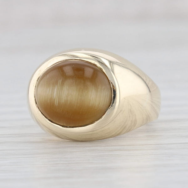 Light Gray Vintage Oval Cabochon Tiger's Eye Ring 10k Yellow Gold Size 6