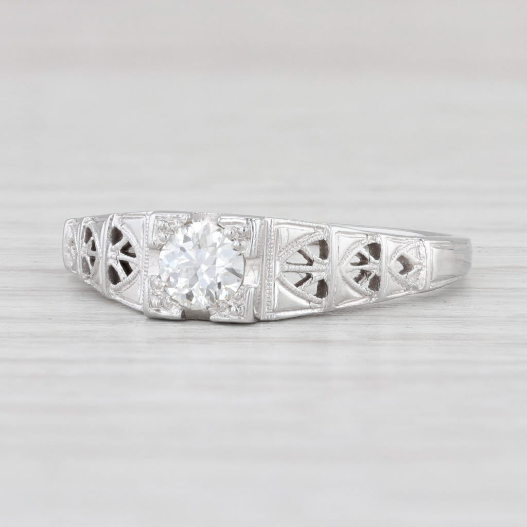 Light Gray Vintage 0.25ct Diamond Engagement Ring 18k White Gold Filigree Sz 6.75 Solitaire