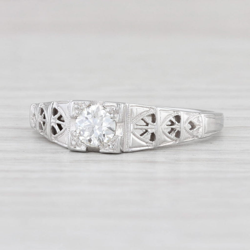 Light Gray Vintage 0.25ct Diamond Engagement Ring 18k White Gold Filigree Sz 6.75 Solitaire