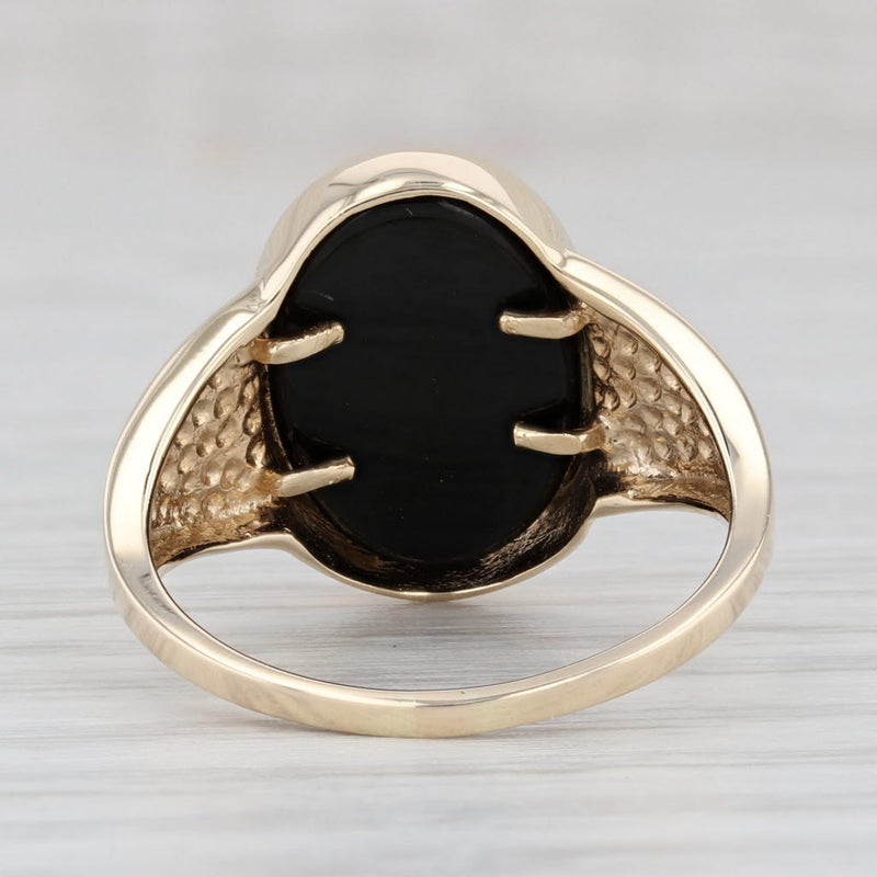 Light Gray Onyx Oval Cabochon Ring 14k Yellow Gold Size 7.5