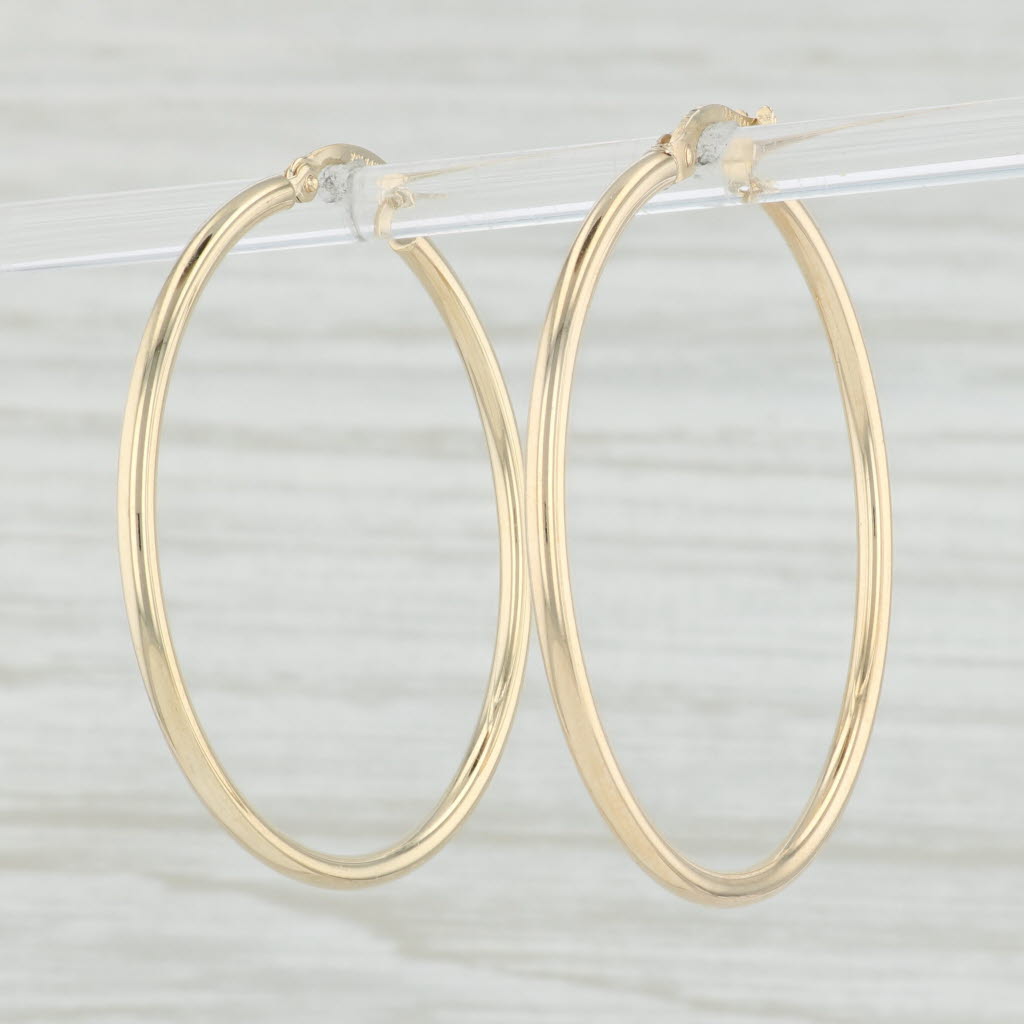 Light Gray New Round Hoop Earrings 14k Yellow Gold 2 x 39mm Pierced Hoops