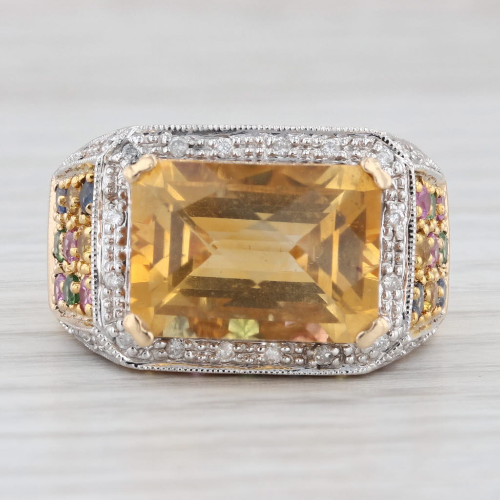 Light Gray 9.44ctw Citrine Sapphire Zircon Tsavorite Diamond Halo Cocktail Ring 14k Gold