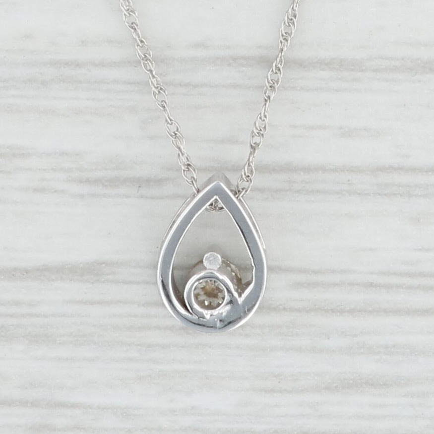 Light Gray New 0.10ctw Diamond Teardrop Pendant Necklace 14k White Gold 18" Rope Chain