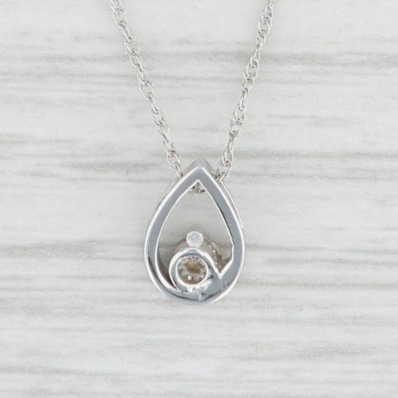 New 0.10ctw Diamond Teardrop Pendant Necklace 14k White Gold 18" Rope Chain