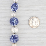 Light Gray New Bead Statement Bracelet Sterling Silver Ceramic Chinese Painted 7.75"