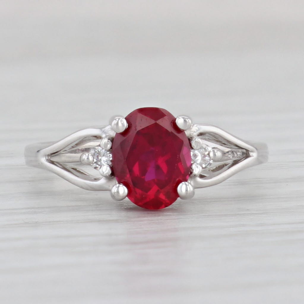 Light Gray 1.66ctw Oval Lab Created Ruby Diamond Ring 14k White Gold Size 6.75