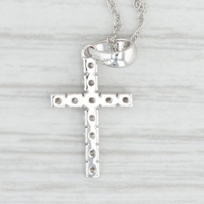 New 0.20ctw Diamond Cross Pendant Necklace 14k White Gold 18" Rope Chain