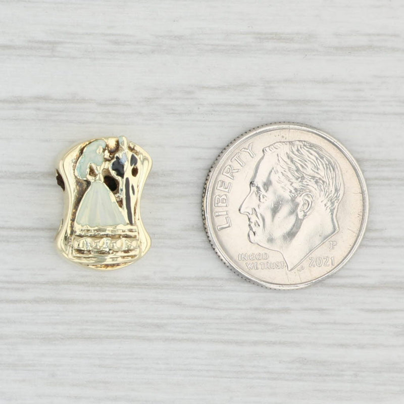 Vintage Bride & Groom Vintage Slide Charm 14k Gold Enamel Bridal Jewelry