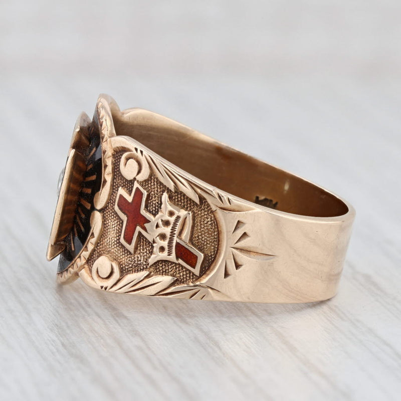 1800s Antique Diamond Masonic York Rite Ring 14k Gold Size 12 Royal Arch